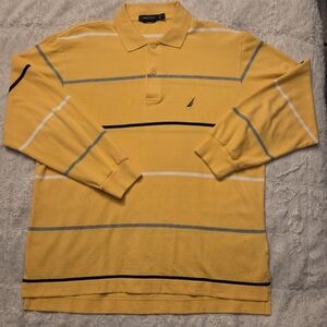 Nautica Men's Stripped Yellow Polo Shirt - Medium